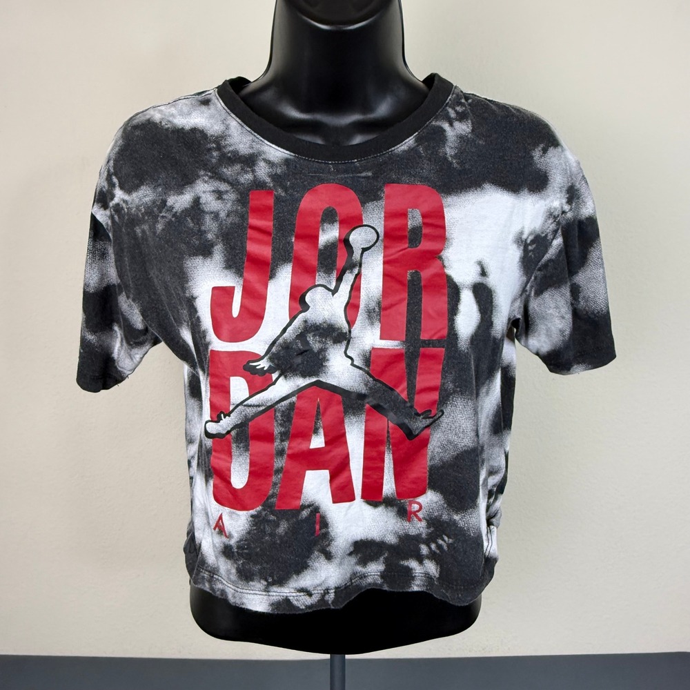 Jordan T-Shirt Girls Medium Jordan Air Tie Dye Cropped Graphic Tee Black Red